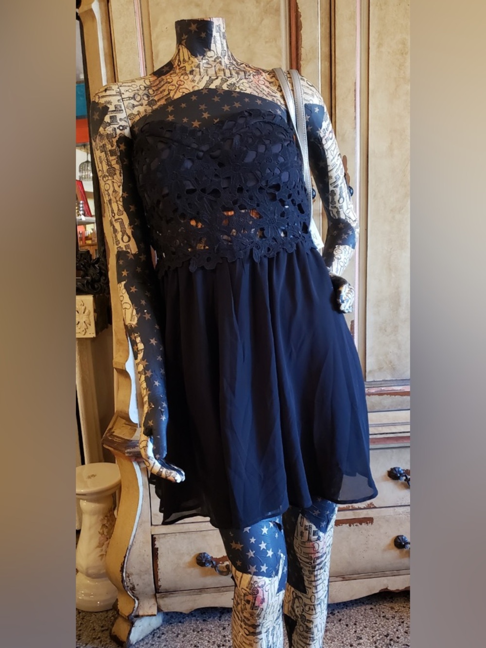 Black Lace Bodice Chiffon Dress
